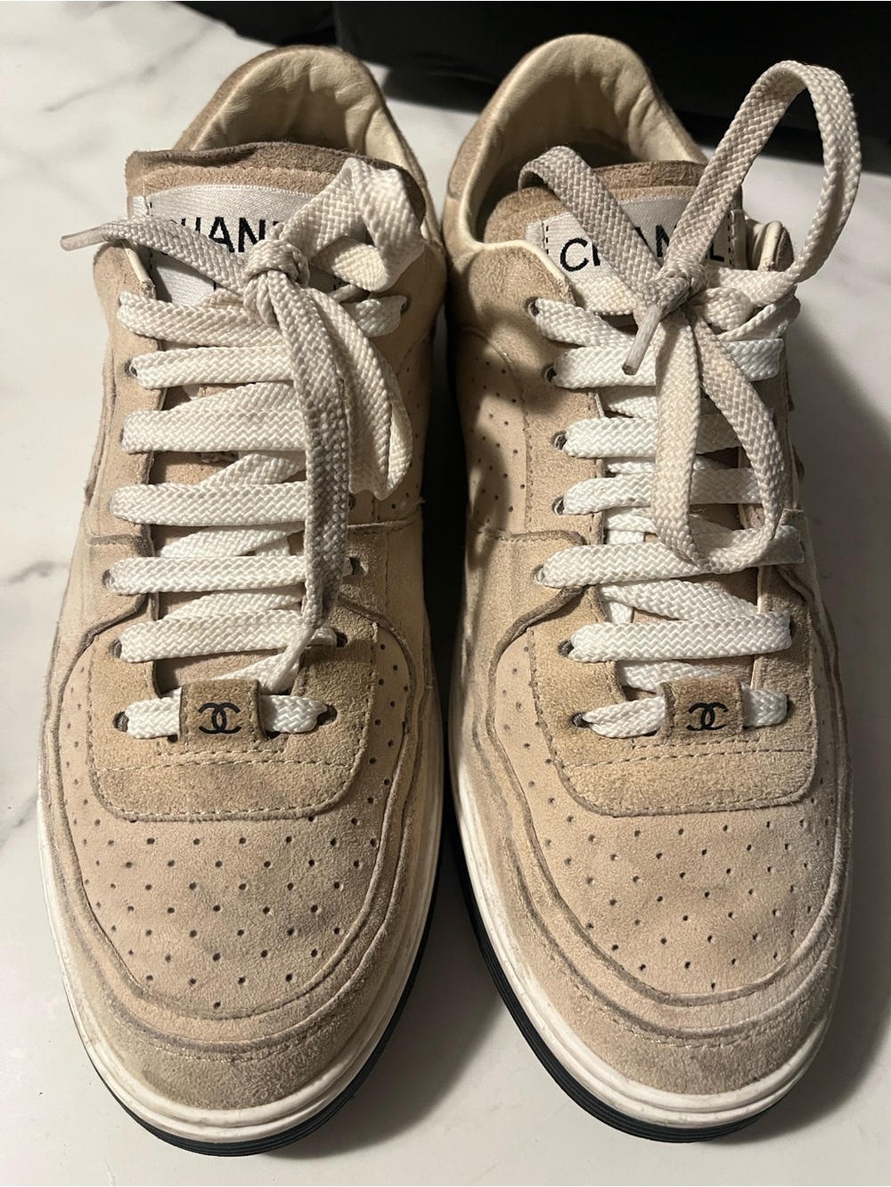 CHANEL Interlocking CC Logo Suede Sneakers